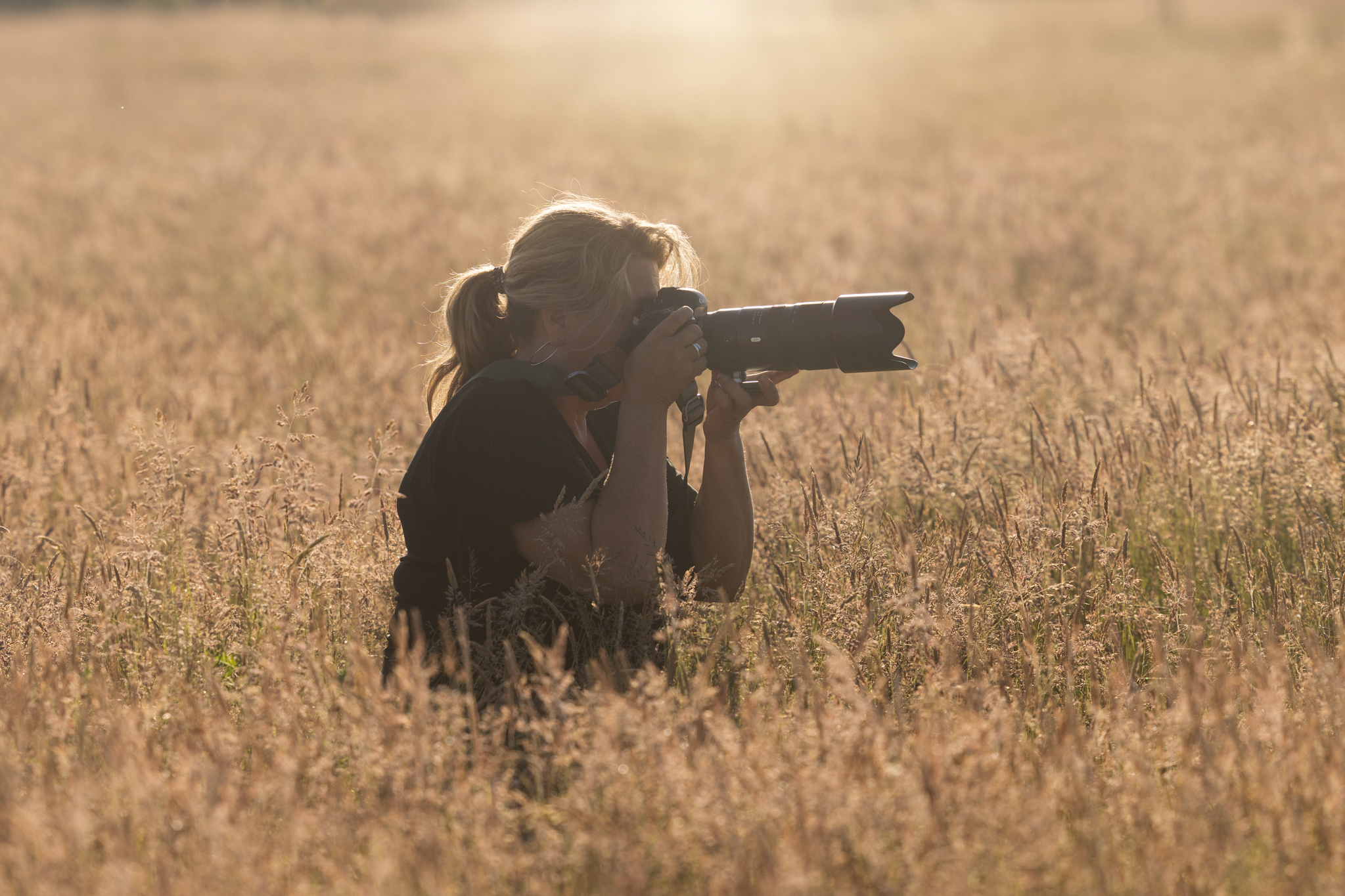 Yvette Eelman de fotograaf van droombeeldfotografie in een korenveld fotograferend tijdens golden hour.